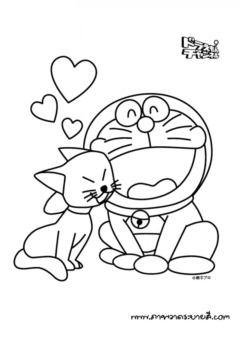 ภาพระบายสี โดเรม่อน การ์ตูนหุ่นยนต์แมวสีน้ำเงิน และเพื่อนๆ โนบิตะ ชิสุกะ  ไจแอ้น ซูเนโอะ โดเรม่อน กับแมวรัก
